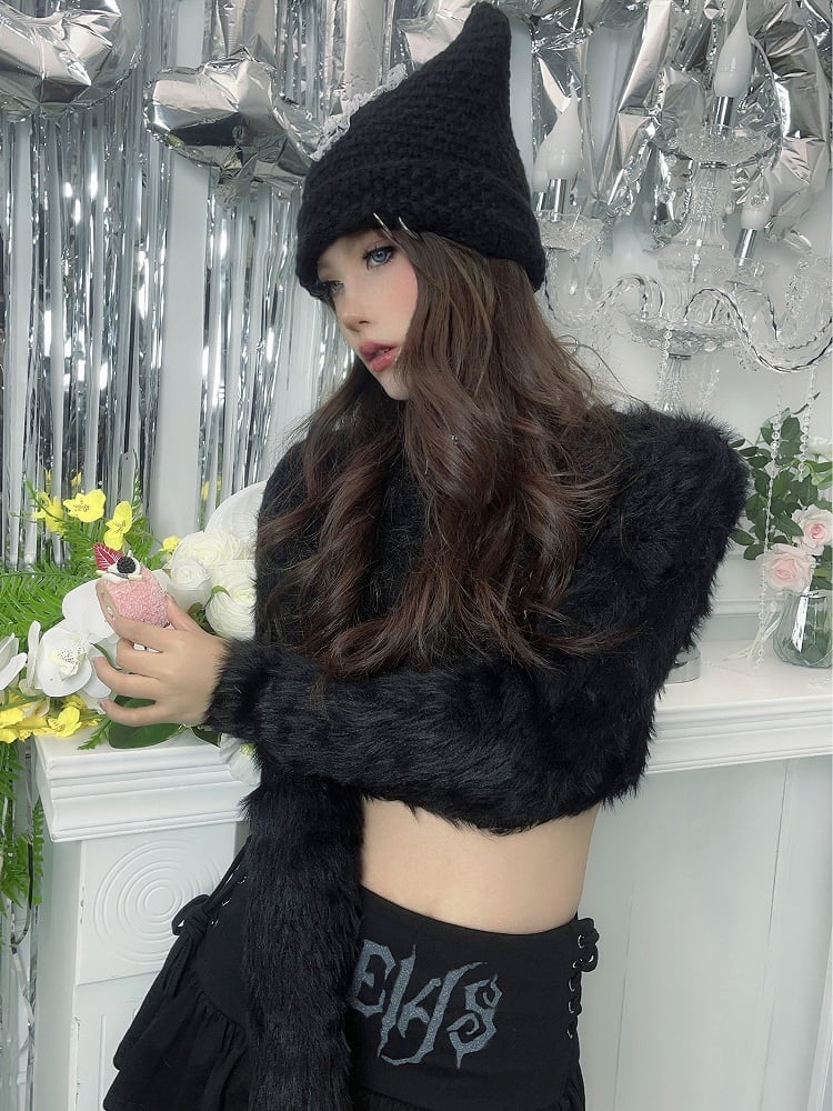 Punk Black Cat Ears Design Cross Patch Knit Hat
