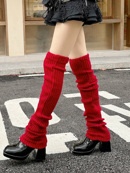 Wine Red/White Y2K 90CM Knitted Leg Warmers