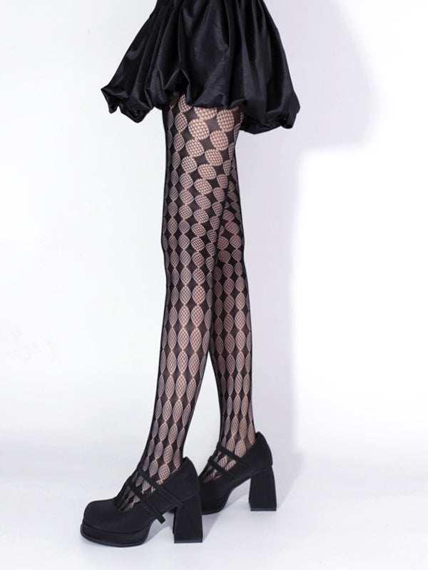 Black / White Diamond Pattern Fishnet Tights