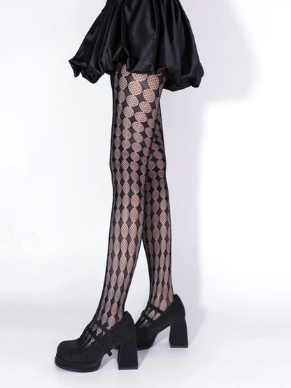 Black / White Diamond Pattern Fishnet Tights