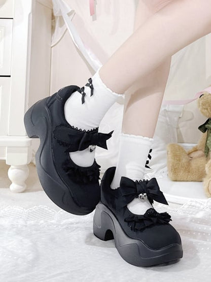 Black Lace Trim Bowknot Velcro Strap Closures Jirai Kei Platforms