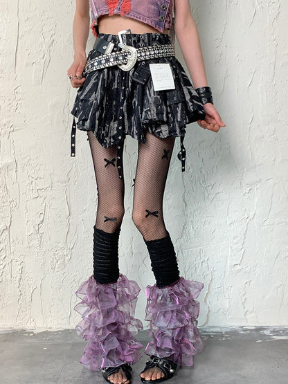 Blck&Purple Y2K Multi-layered Lace Trim Leg Sleeves