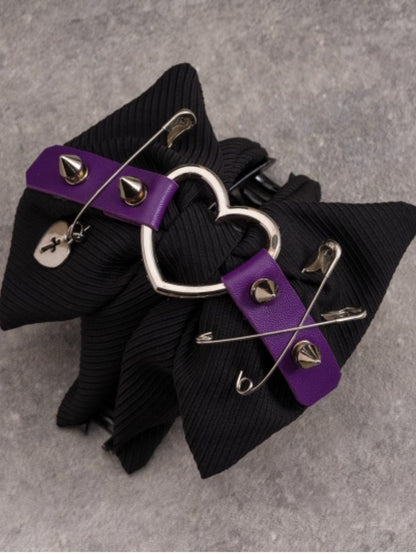 Black And Purple Heart Buckle With Studs And Pins Claw Clip