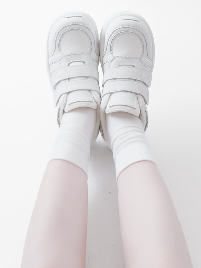 White Velcro Strap Closures Platform Sneakers
