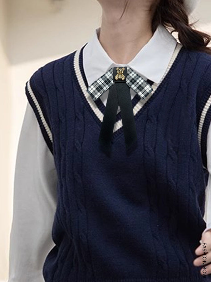 8 Options Preppy Style Rhinestone Decorated Bear Design Bow Tie