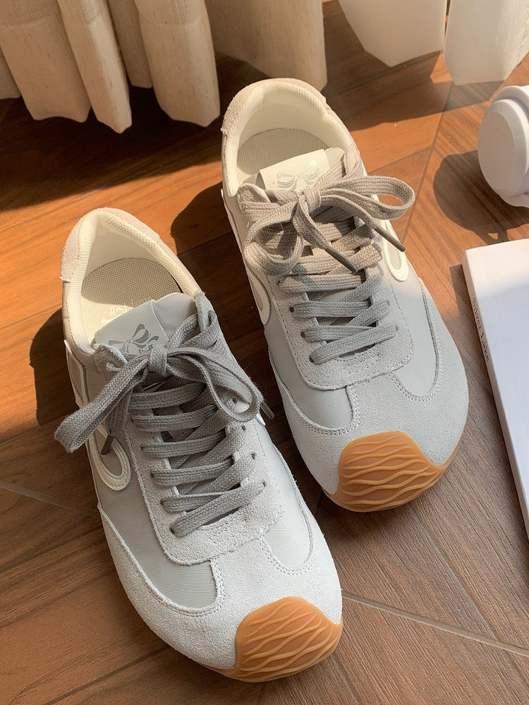 Gray Bowknot Design Front Lace-up Ties Sneakers