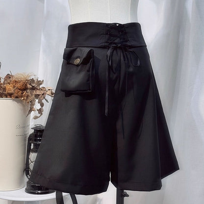 Ouji Lolita White and Black Five-Piece Set - Lace Collar Top + Detachable Pointed Hood + Ribbons + Shorts + Garter