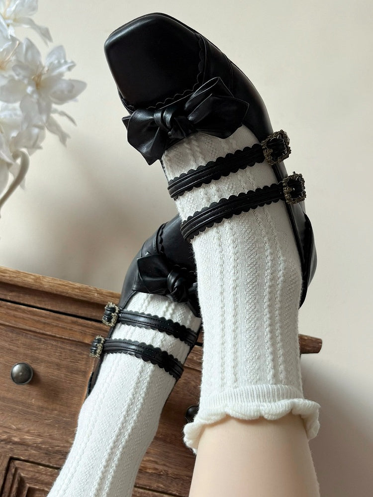 Black Bow at Top Sweet Lolita Shoes