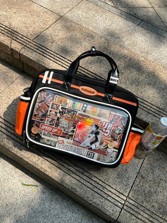 Black & Orange Ita Bag with Volleyball Design Charm