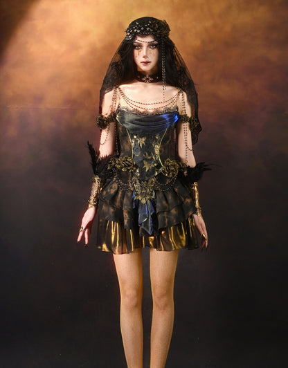 Black and Gold Tiered Ruffle Skirt with Shorts Lining