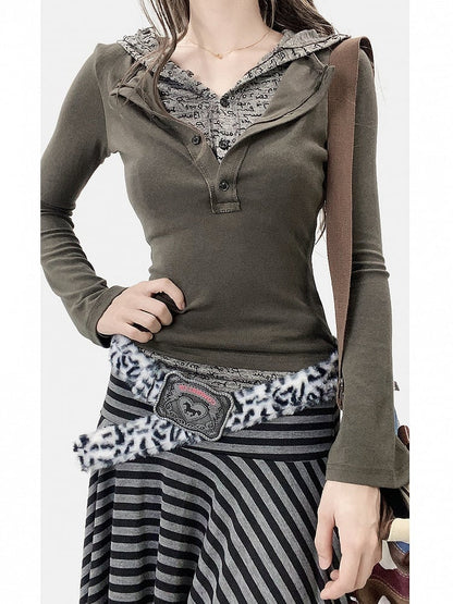 Army Green Wasteland Punk Two-piece Hoodie Top