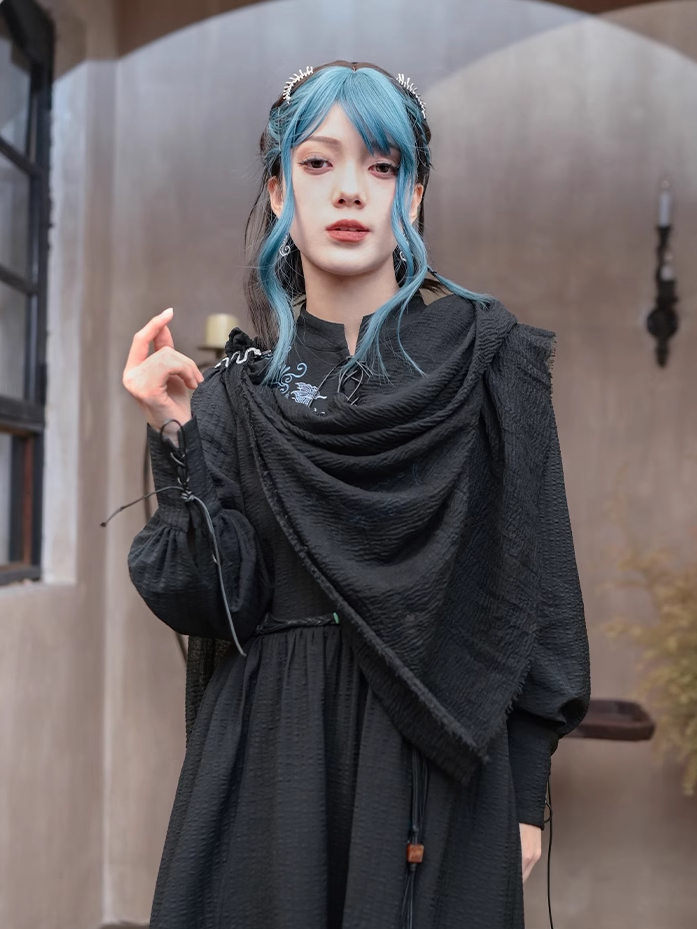 Black Wasteland Punk Raw Hem Vintage Scarf