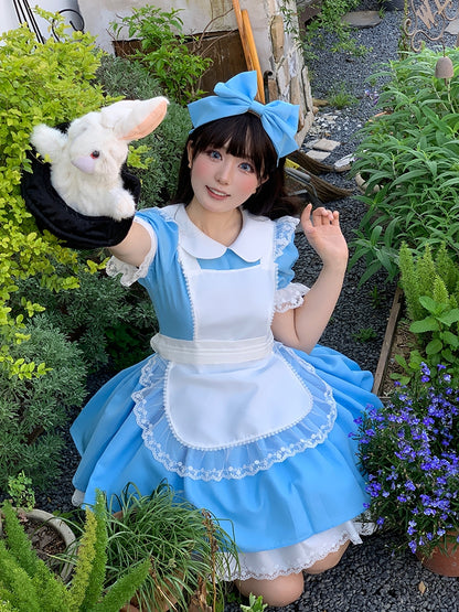 Plus Size Friendly Blue Short Version Maid One Piece + Apron Alice in Wonderland Vibes