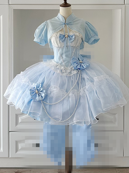 Plus Sizes Available Blue Boned Basque Waist Dress Princess Lolita Jumper Skirt