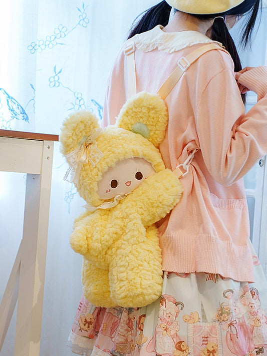 Yellow Rabbit-shaped Bowknot Plush Backpack Middle/Large Size