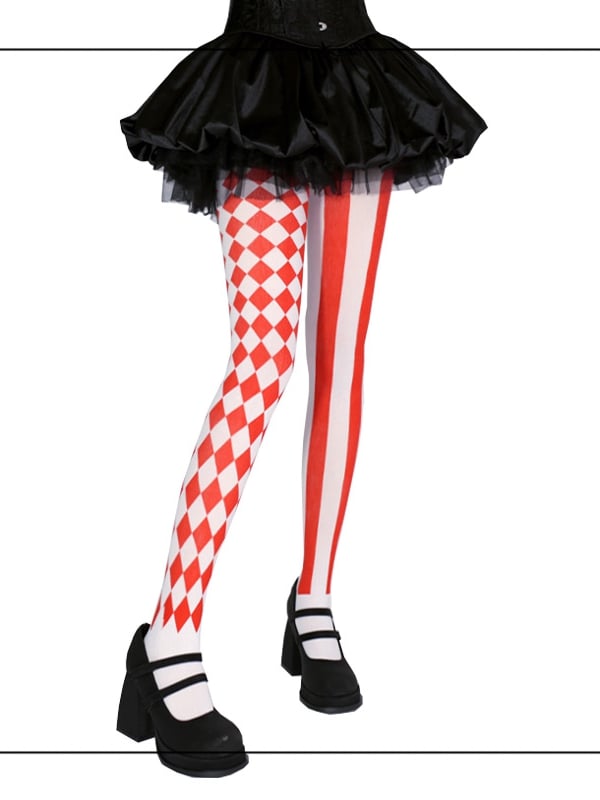 Black / Red Asymmetrical Print Circus Clown Vibes Tights