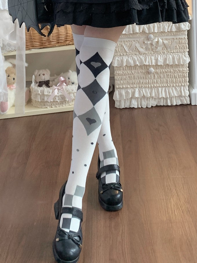 Black/White Diamond Pattern Pastel Goth Lolita Overknee Stockings