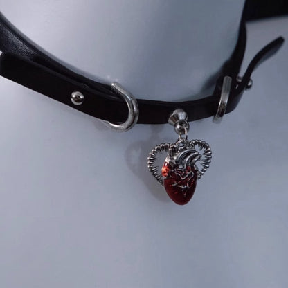 Black and Red Handmade Heart Pendant Gothic PU Choker