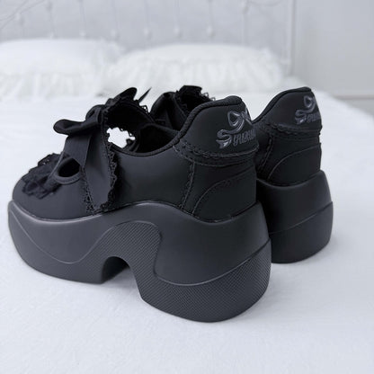Black Lace Trim Bowknot Velcro Strap Closures Jirai Kei Platforms