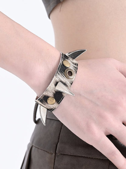 Light Brown Punk Studs Leopard Wristband Bracelet