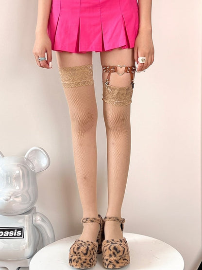 Black/Red/Khaki/White Bittersweet Lace Trim Over-knee Stockings