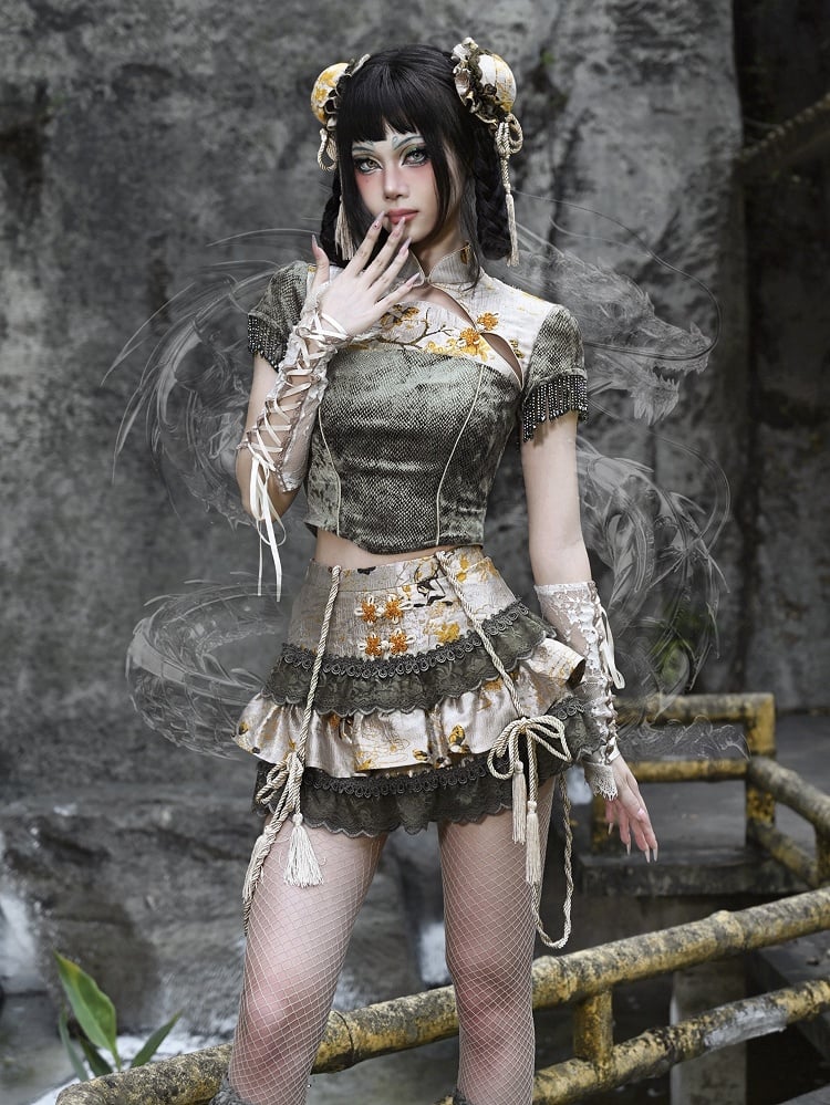 Summer New Arrival Goth Tiered Skirt with Detachable Tassel Accessory