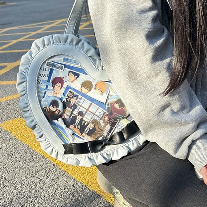 Blue Heart-shaped Bowknot Lace-up Ita Bag