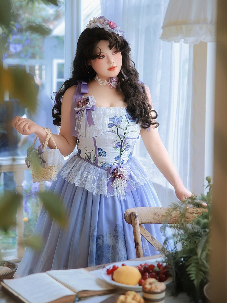 Plus Sizes Available Floral Print Bowknot Straps Dress Elegant Classic Lolita Jumper Skirt