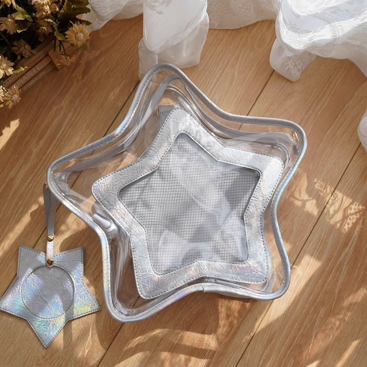 Holographic Color PU Star-shaped Ita Bag Set with Detachable Badge Charm