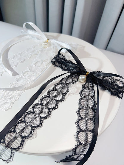 Black/White Beaded Decorated Bow Tie