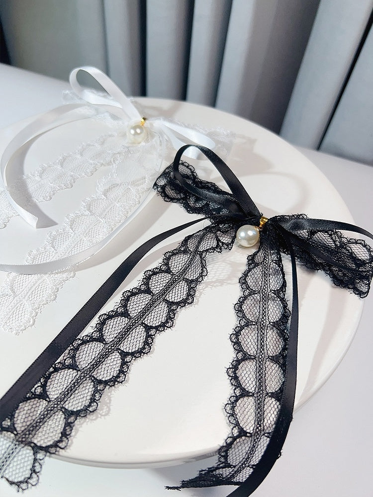 Black/White Beaded Decorated Bow Tie