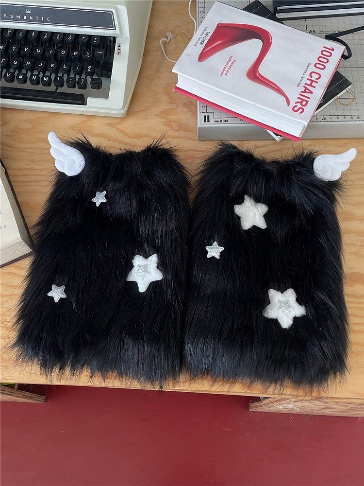 3 Color Options Wing Decoration Faux Fur Leg Warmers