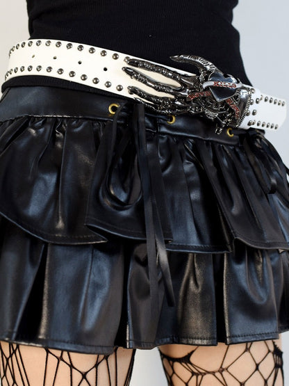 White/Black Gothic Studs Details Skeleton Hand Waist Belt