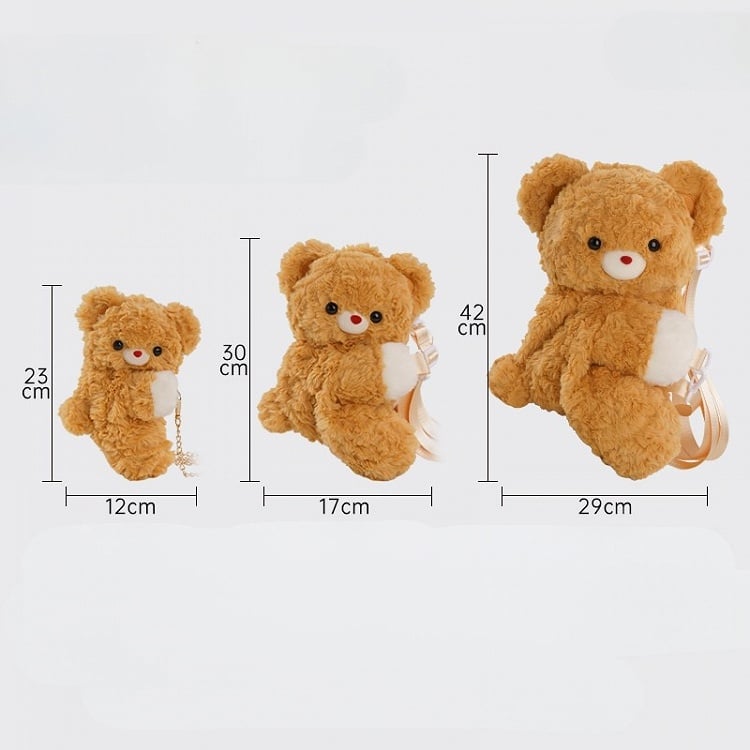 Dark Yellow Bear Plush Backpack Crossbody Bag + Plush Bear Backpack Keychain Small/Middle/Large Size