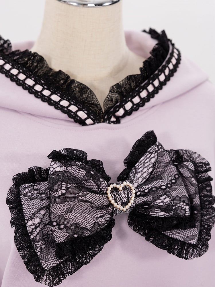 Purple Jirai Kei Lace Bows Decorated Landmine Style Hoodie