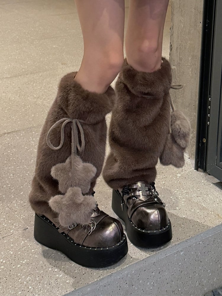 White/Yellow/Pink/Blue/Brown Sweet Plush Leg Warmers With Star-shaped Pompons