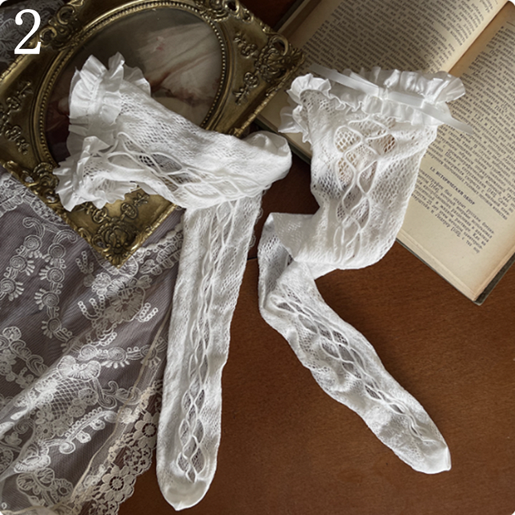 White Leg Warmers /Lace Cut-out Design Overknee Stockings/Leg Chain