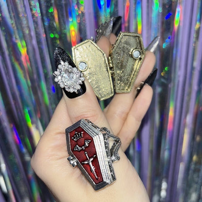 Silver/Gold Cross Design Coffin Ring