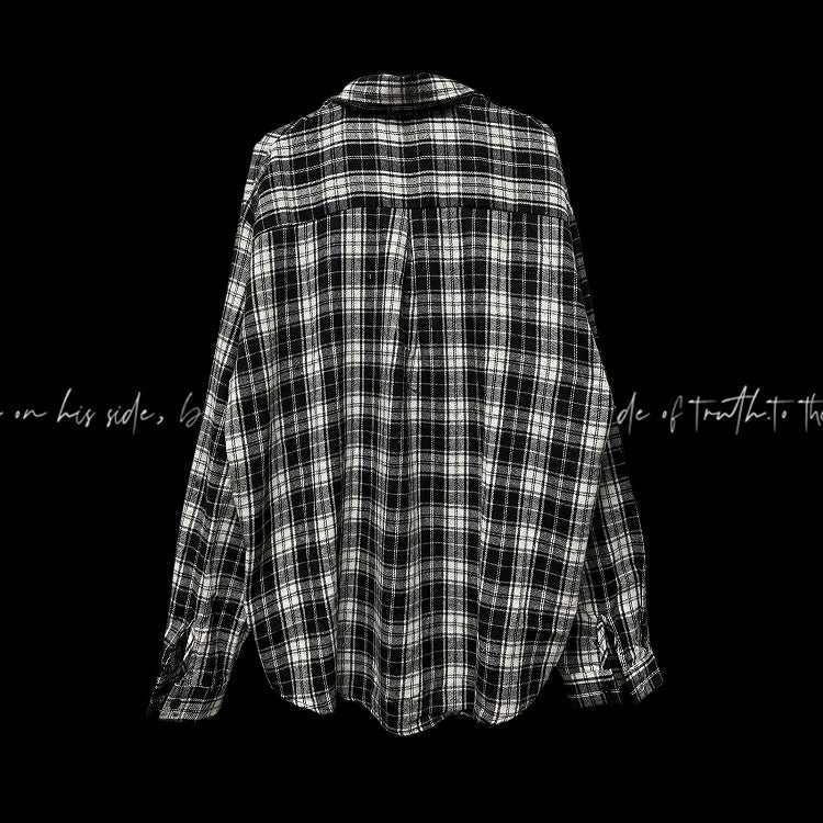 Punk Rock Skeleton and Cross Appliques Black & White Plaid Shirt