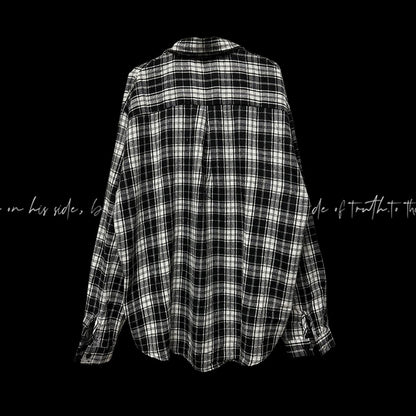 Punk Rock Skeleton and Cross Appliques Black & White Plaid Shirt