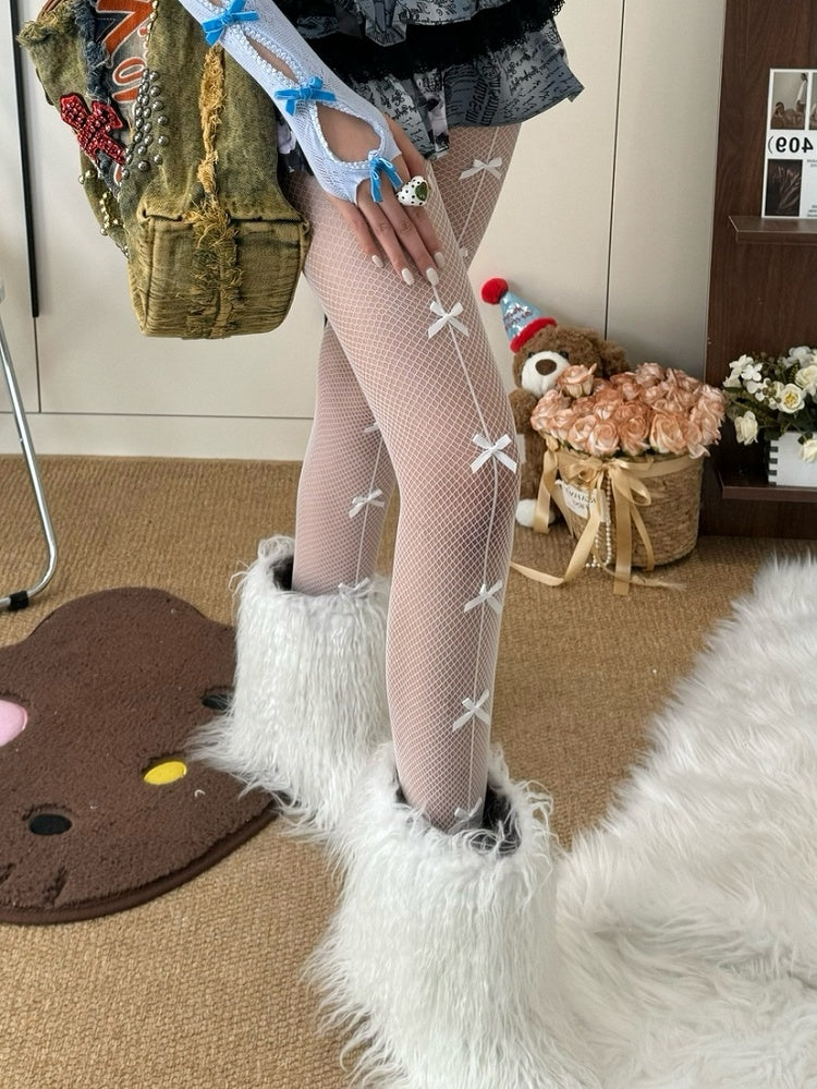 Blue/Black/Red/White Gyaru Fashion Bowknot Details Tights