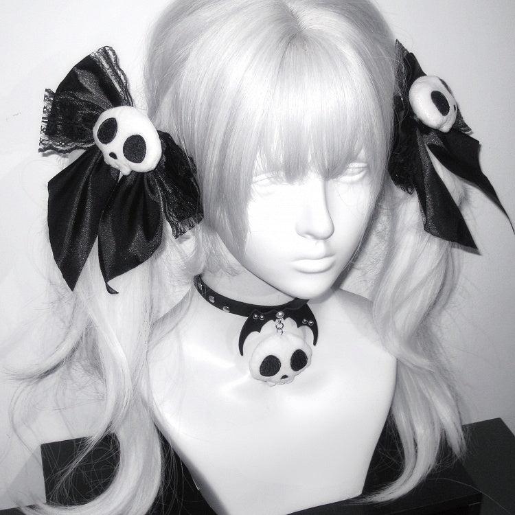 3 Colors Punk Skeleton Design Lace Bowknot Jirai Kei Hairclips