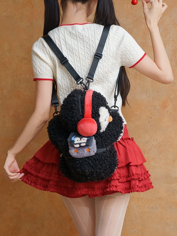 Black Cute Penguin Plush Backpack/Crossbody Bag Middle/Large Size