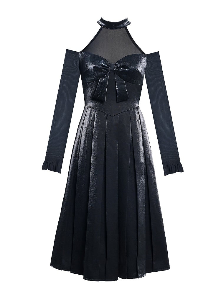 Cutout Shoulder Black Hepburn Elegant Halter Neck Dress