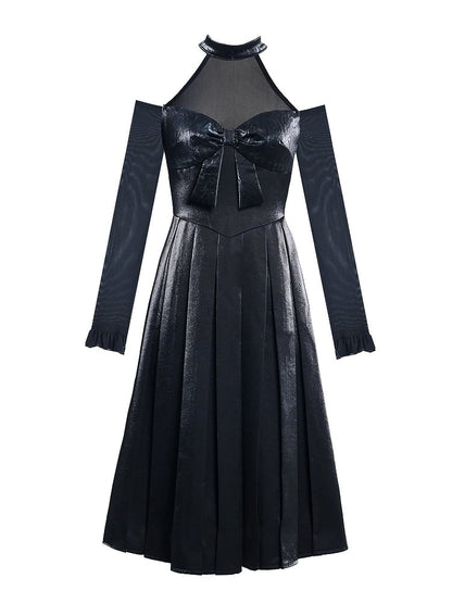 Cutout Shoulder Black Hepburn Elegant Halter Neck Dress