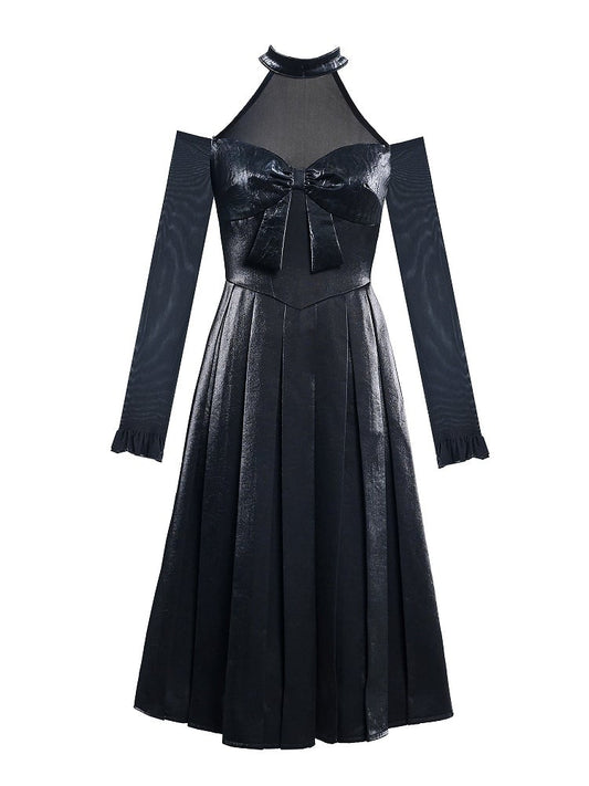 Cutout Shoulder Black Hepburn Elegant Halter Neck Dress