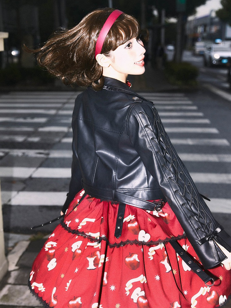 Black Letters Embroidery PU Jacket