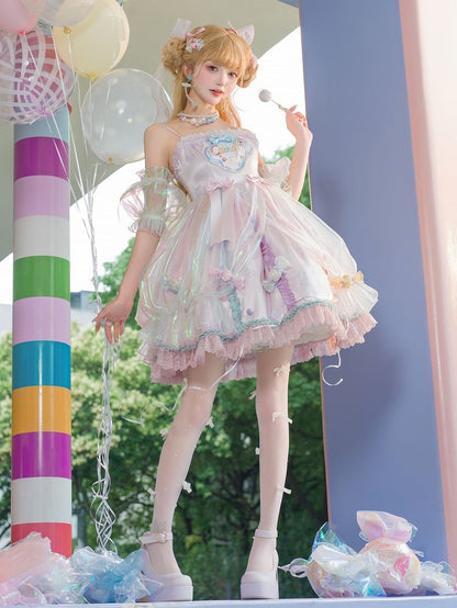 Light Purple Candy and Bead Decorated Spaghetti Straps Dress Sweet Lolita JSK