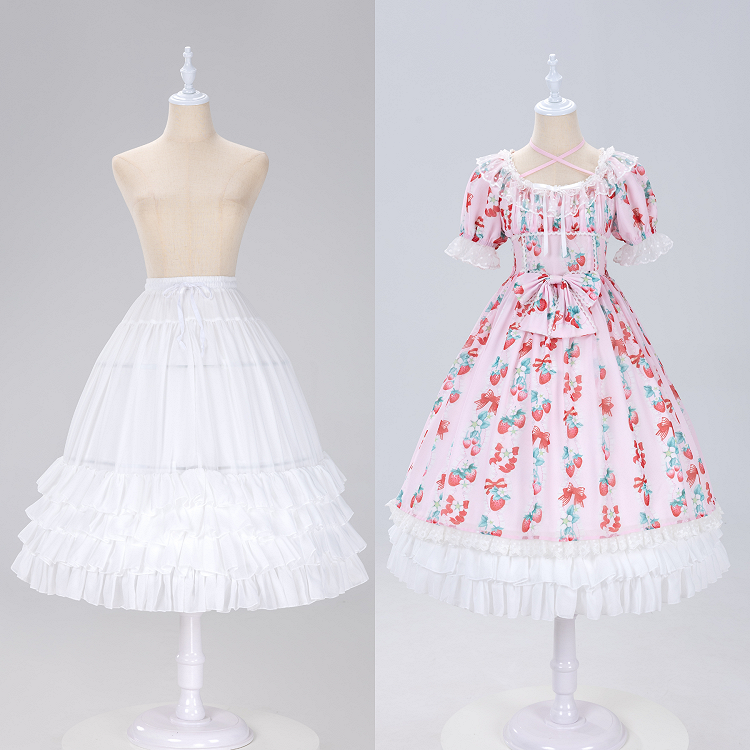 75cm White/Beige Tiered Hemline Birdcage Chiffon Fish-bone Petticoat