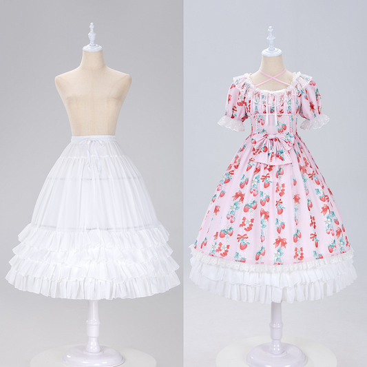 75cm White/Beige Tiered Hemline Birdcage Chiffon Fish-bone Petticoat